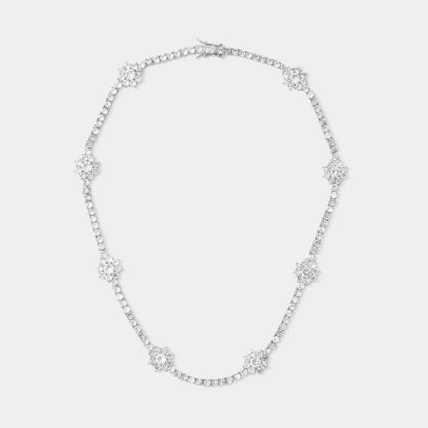 Sophie Flower Motif Silver Tennis Necklace Jooel
